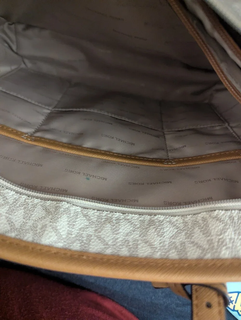 Michael Kors Beige Logo medium Tote with Tan Trim